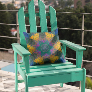 Coussin Mosaic Kaleidoscope Fleur Bleu Jaune et Rose