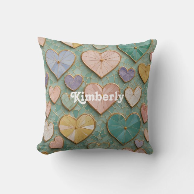 Coussin Mosaic Love : Coeurs Pastel (Recto)