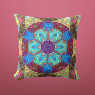 Coussin Mosaic Mandala bleu rose et jaune