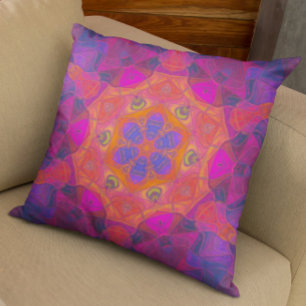 Coussin Mosaic Mandala Fleur orange violet et rose
