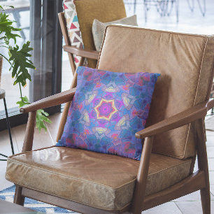 Coussin Mosaic Mandala Flower rose bleu et jaune