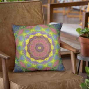 Coussin Mosaic Mandala Flower rose jaune et vert
