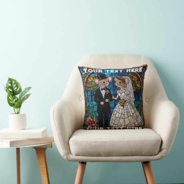 Coussin Mosaic Souris Mariage Couple Effet De Verre Tiré. (Chaise)