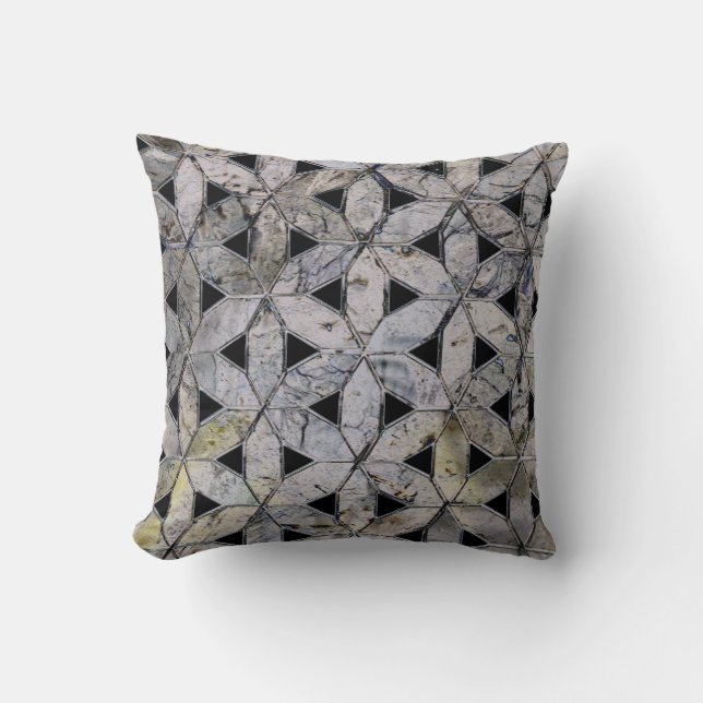 Coussin Mosaïque de pierre grise naturelle, fleur de vie (Recto)