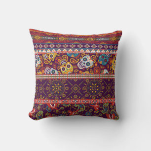 Coussin mosaïque de tissu traditionnel de style mexicain a
