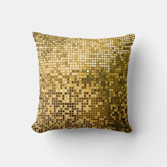 Coussin Mosaïque d'or : Carreaux Carrés Texture. (Recto)