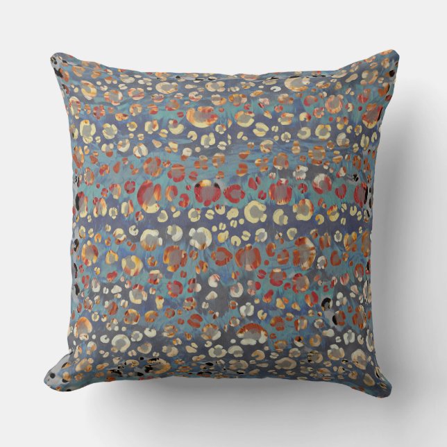 Coussin Mosaïque Empreinte de léopard bleu gris orange jau (Recto)