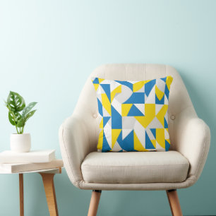 Coussin Mosaïque Géométrique Abstraite Moderne Bleue et Ja