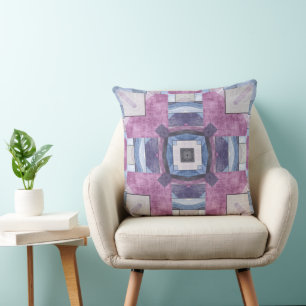 Coussin Mosaïque Géométrique Abstraite Violet, Bleu et Gri