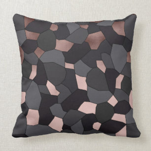 Coussin Mosaïque grise et noire d'or rose élégant élégant