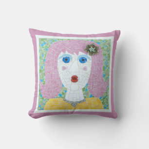 Coussin Mosaïque - Ingrid avec bordure rose et ivoire