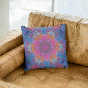 Coussin Mosaïque Kaleidoscope Fleur Bleu rose et jaune