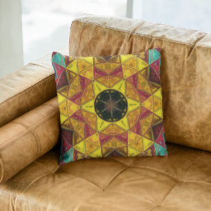 Coussin Mosaïque Kaleidoscope Fleur Jaune Rouge et Bleu