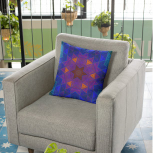 Coussin Mosaïque Kaleidoscope Fleur rose bleu et jaune