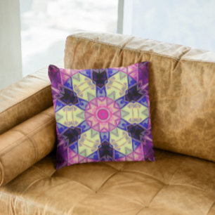 Coussin Mosaïque Kaleidoscope Fleur rose jaune et bleu