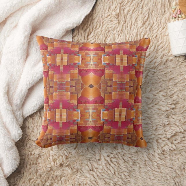 Coussin Mosaïque marocaine rose or abstrait art géométriqu (Couverture)