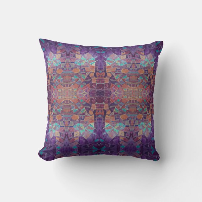 Coussin mosaïque marocaine rouge violet turquoise art géom (Recto)