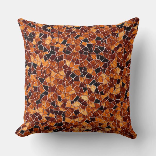 Coussin Mosaïque orange noire et feu, ligne blanche (Recto)