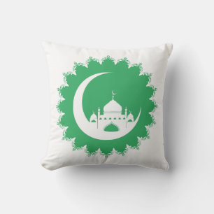 Coussin Mosquée blanche, Crescent Moon Ramadan, vert