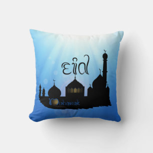 Coussin Mosquée d'Eid Mubarak avec la typographie