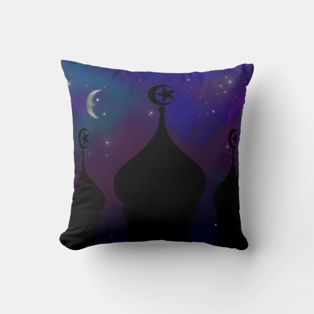 Coussin Mosquée du Ramadan avec ciel nocturne magique (Recto)