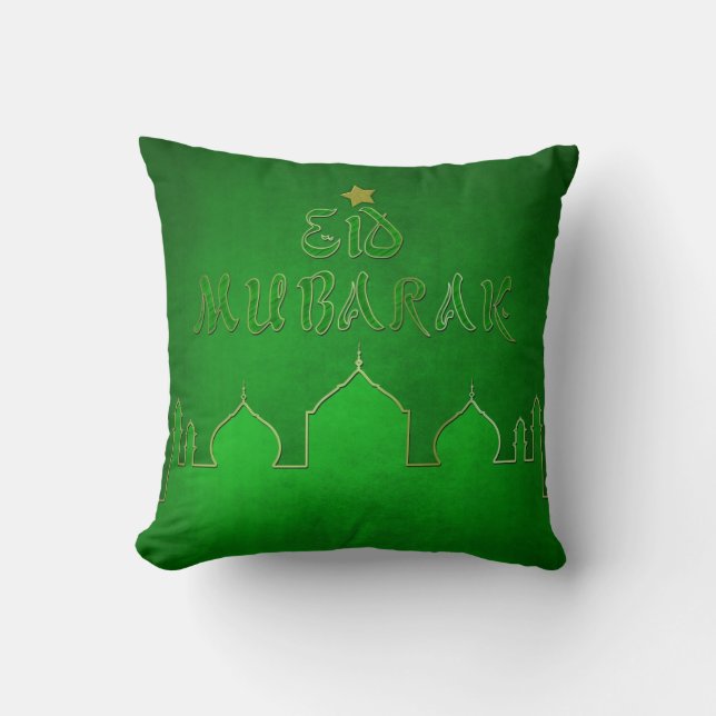 Coussin Mosquée verte de l'or de l'Aïd Moubarak (Recto)