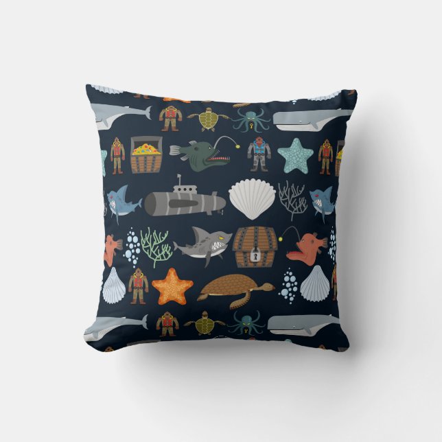 Coussin Motif 1 d'habitants d'océan (Recto)