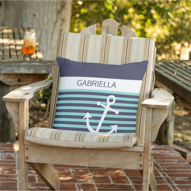 Coussin Motif à bande bleue turquoise Aqua nautique person (Chaise)