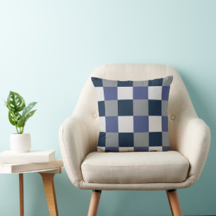 Coussin Motif à carreaux bleu marine gris blanc