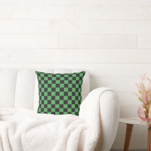 Coussin motif à carreaux damier vert échecs bl
