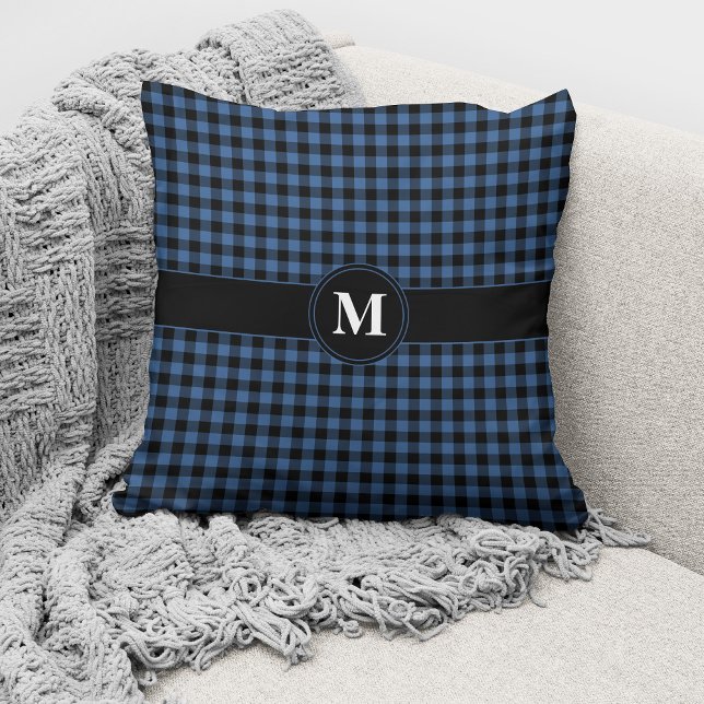 Coussin Motif à carreaux et à gingham bleu et noir (Créateur téléchargé)