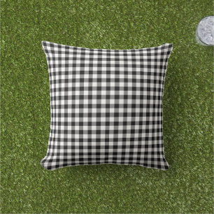 Coussin Motif à carreaux Gingham noir et blanc rustique
