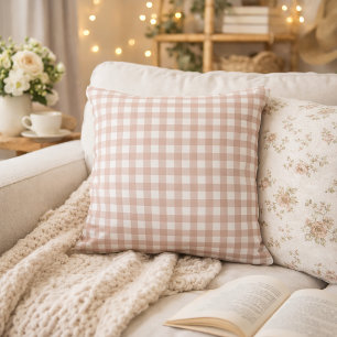 Coussin Motif à carreaux gingham rose et blanc
