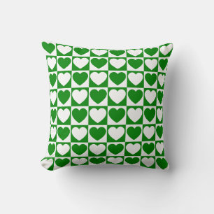 Coussin Motif à carreaux verts et blancs avec des cœurs