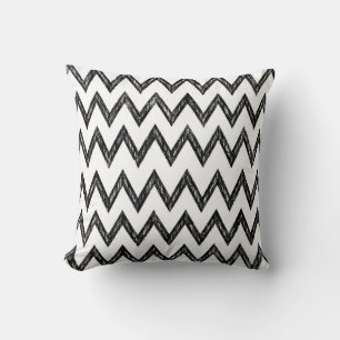 Coussin Motif à crayon noir et blanc tendance Chevron
