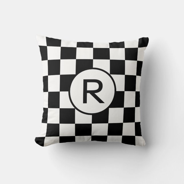 Coussin Motif À damiers noir et blanc, Monogramme personna (Recto)