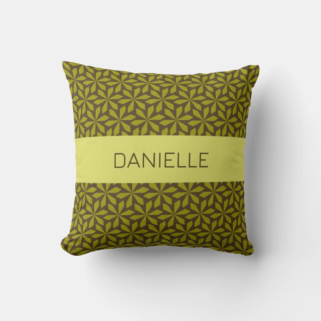 Coussin motif à fleurs vert olive (Recto)