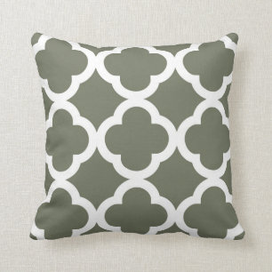 Coussin Motif à la mode de trèfle en vert olive et blanc