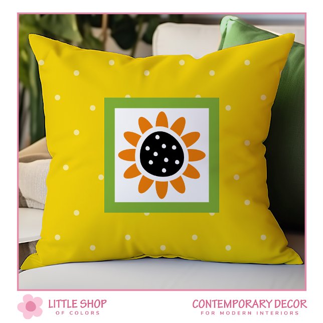 Coussin Motif à points de Polka de tournesol jaune moderne (Créateur téléchargé)