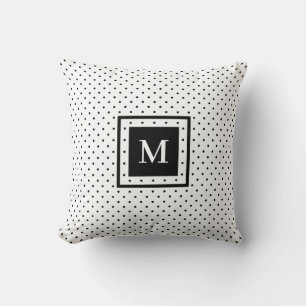 Coussin Motif à points noir blanc avec Monogramme moderne