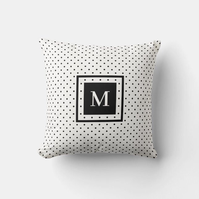 Coussin Motif à points noir blanc avec Monogramme moderne (Recto)