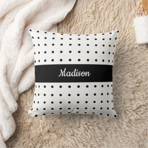 Coussin Motif à points Polka Noir classique en blanc avec 