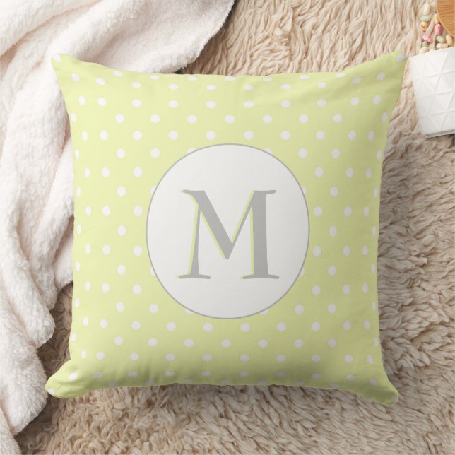 Coussin Motif à pois jaune pastel avec monogramme (Couverture)