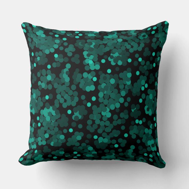 Coussin Motif à pois vert turquoise sur noir (Recto)