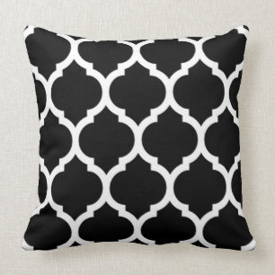 Coussin Motif à quatre feuilles en treillis marocain noir