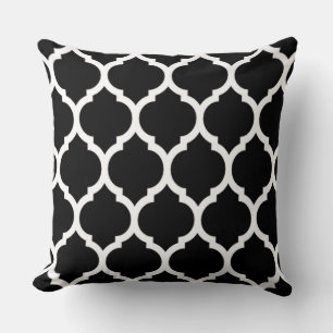 Coussin Motif à quatre feuilles en treillis marocain noir