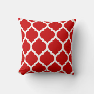 Coussin Motif à quatre feuilles en treillis marocain rouge