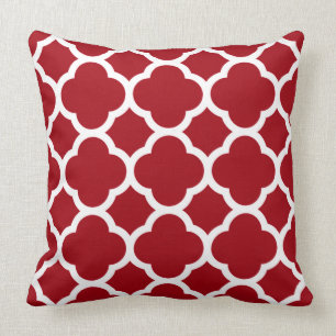 Coussin Motif à quatre feuilles rouge et blanc de canneber