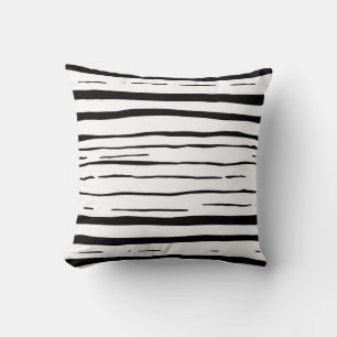 Coussin Motif à rayures irrégulières noir et blanc