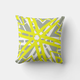 Coussin motif abstrait blanc jaune et gris chaud